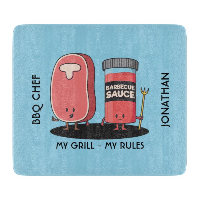 Cartoon Characters Steak & Sauce BBQ Chef Cutting Board (Front)
