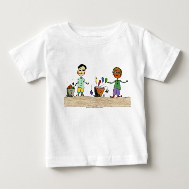 Cartoon characters with bucket of balloons. baby T-Shirt (Front)
