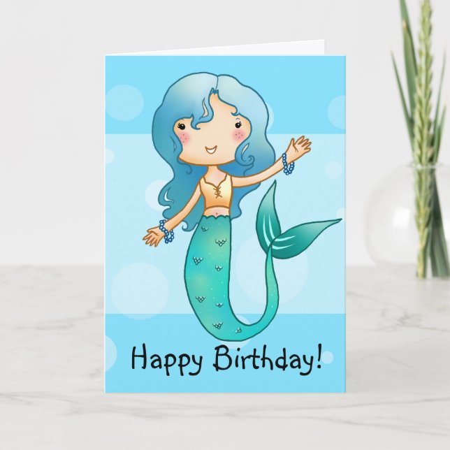 Cartoon Cheerful Mermaid birthday card (Front)
