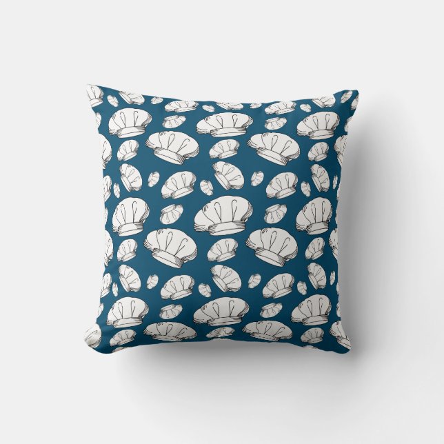 Cartoon Chef Hats Blue and White Patterned Cushion (Front)