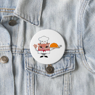 Cartoon Chef Holding Roast Turkey 7.5 Cm Round Badge