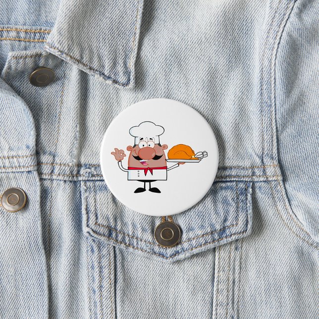 Cartoon Chef Holding Roast Turkey 7.5 Cm Round Badge (Creator Uploaded)