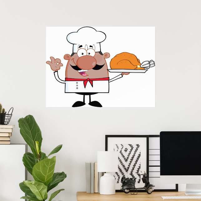 Cartoon Chef Holding Roast Turkey Poster (Creator Uploaded)