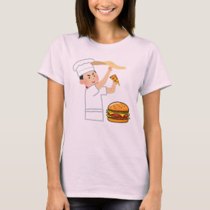 Cartoon Chef Making Pizza and Burger T-Shirt