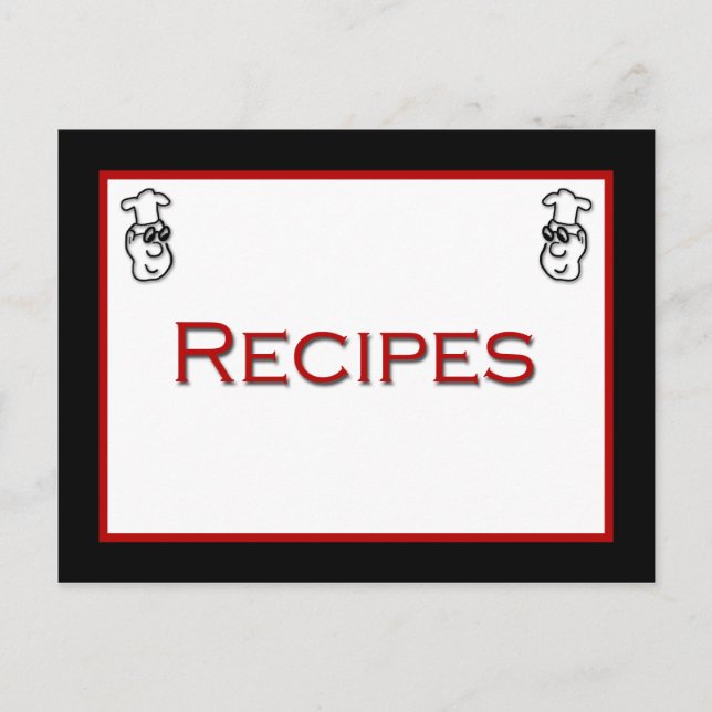 Cartoon Chef Red Black White Recipe Card (Front)