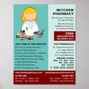 Cartoon Chemist, Pharmacy, Pharmacists Advertising Poster