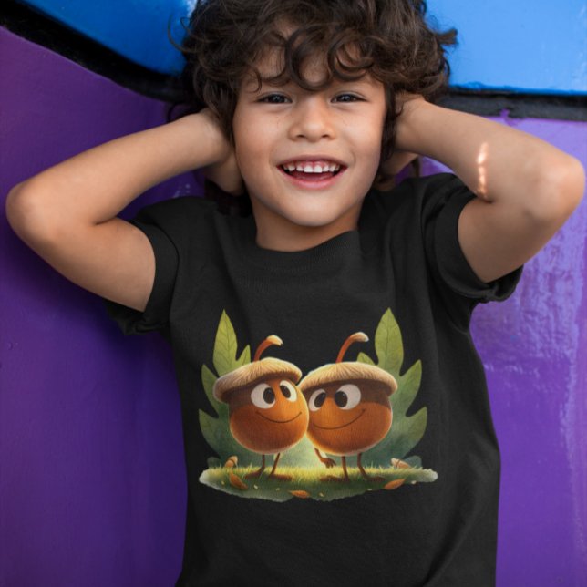 Cartoon Chestnut - Smiling Cartoon Acorns & leaves T-Shirt (Creator Uploaded)