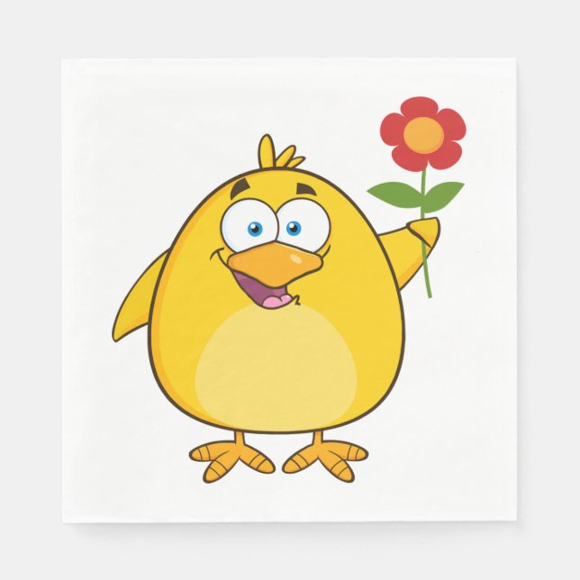 Cartoon Chick And Flower Napkin (Front)