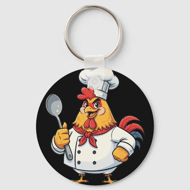Cartoon Chicken Cook Rooster Chef Kitchen  Key Ring (Front)