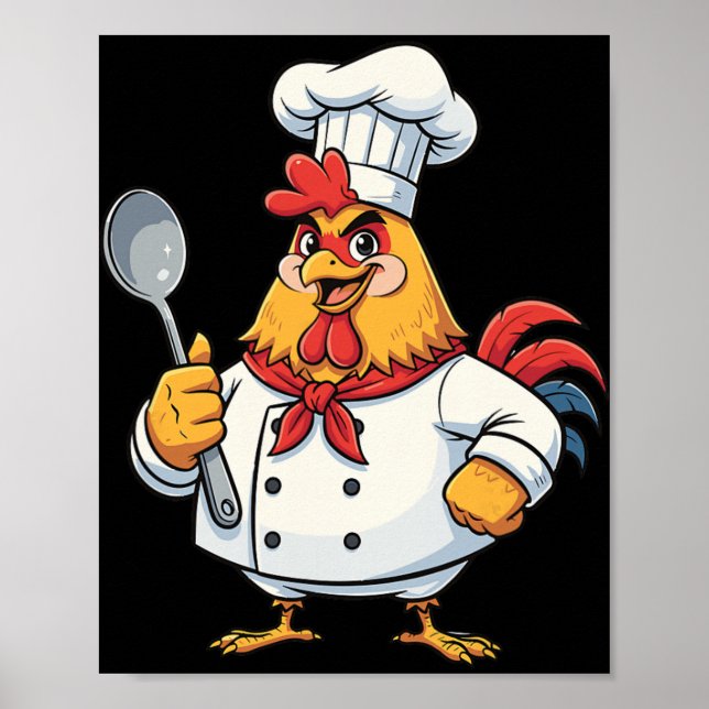 Cartoon Chicken Cook Rooster Chef Kitchen  Poster (Front)
