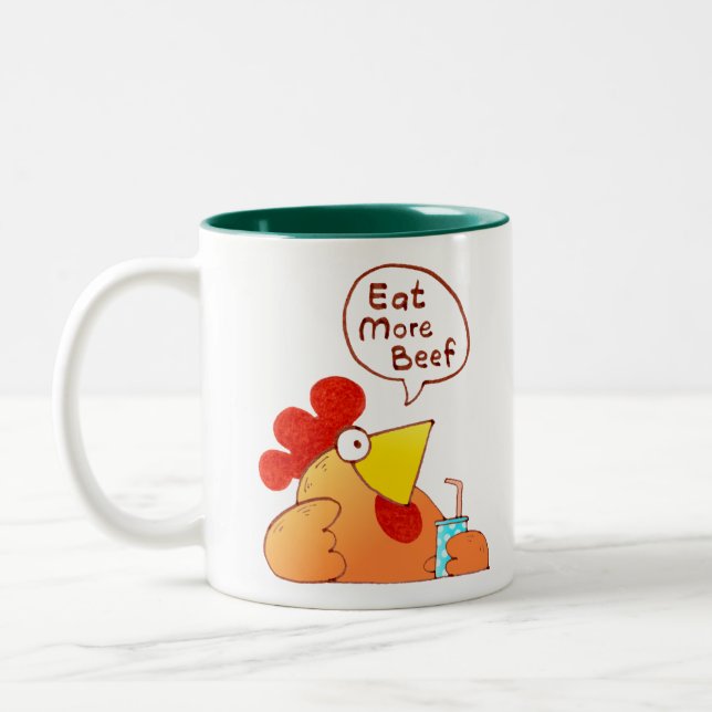 Cartoon Chicken Mug | Chicken Says Eat More Beef (Left)