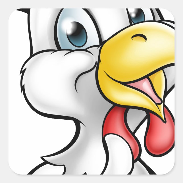 Cartoon Chicken Rooster Square Sticker (Front)