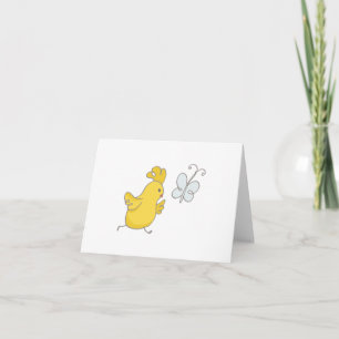 Cartoon Chicken Running After Butterfly BLANK  Card