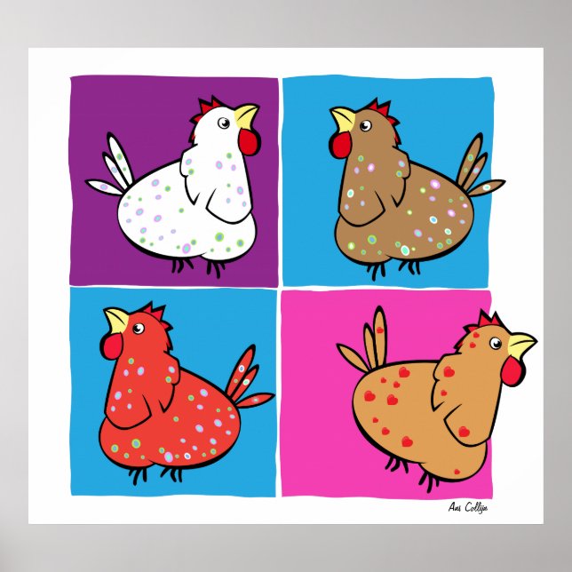 Cartoon Chickens Colour Squares - Poster (Front)
