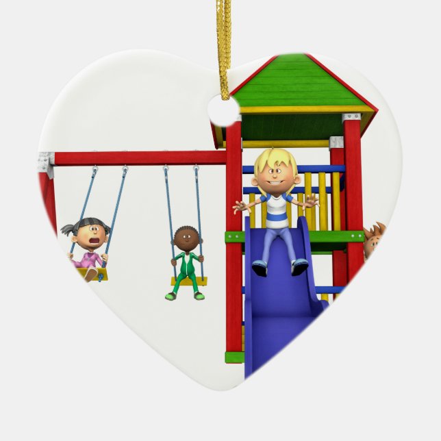 Cartoon Children at a Playground Ceramic Tree Decoration (Front)