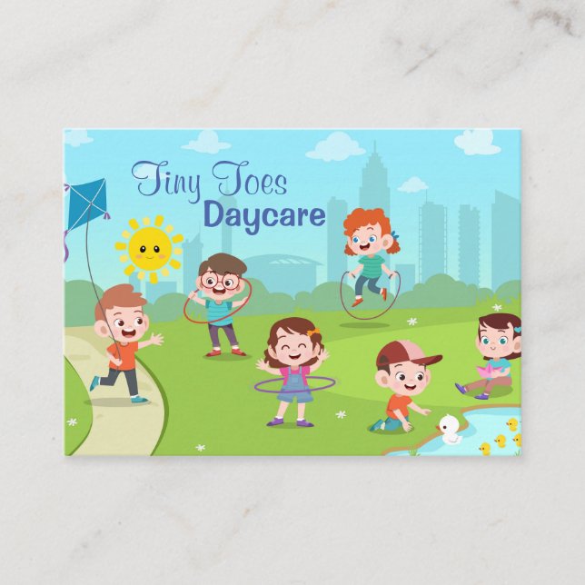 Cartoon Children Playing Child Daycare Business Card (Front)