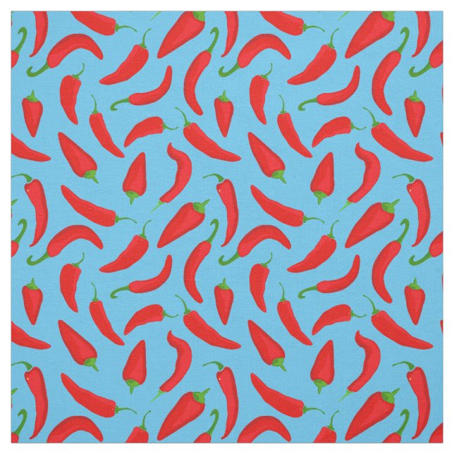 Cartoon Chilli Pepper Pattern on Blue Fabric (Swatch)