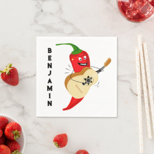 Cartoon Chilli Pepper Playing Guitar Personalised Napkin