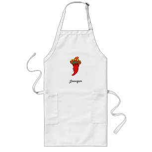 Cartoon Chilli Pepper With Custom Name Long Apron