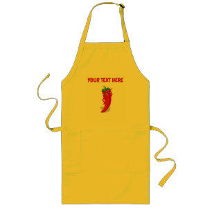 Cartoon Chilli Pepper With Custom Text Long Apron