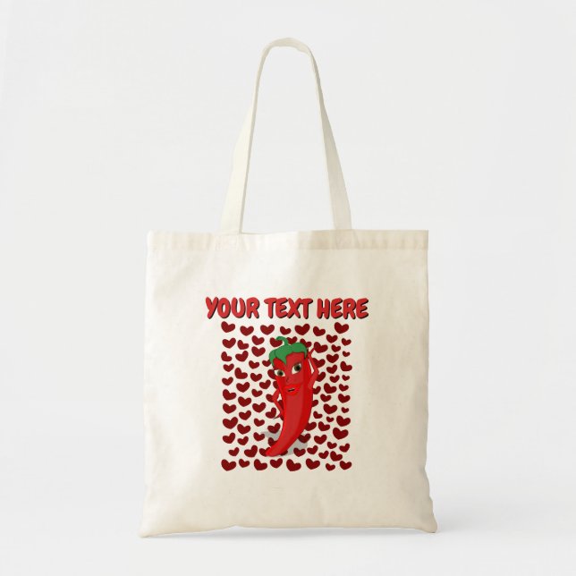 Cartoon Chilli Pepper With Custom Text Tote Bag (Front)
