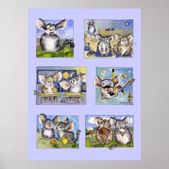 Cartoon Chinchillas Being Cute Custom Poster Print (Front)