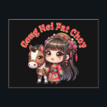 Cartoon Chinese New Year Horse and Girl Postcard<br><div class="desc">Cartoon Chinese New Year girl with a horse to ring in the Year of the Horse.</div>