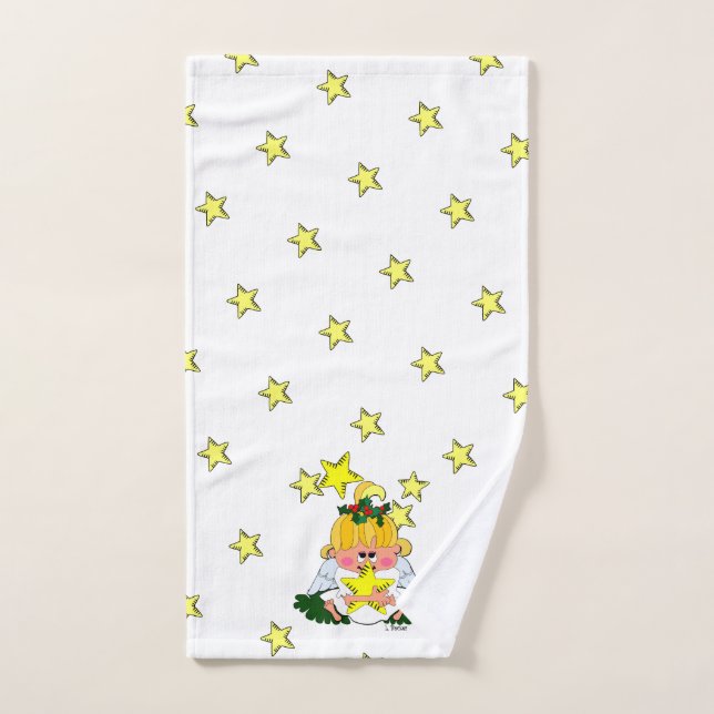 Cartoon Christmas Angel and Stars Holiday Towel (Hand Towel)