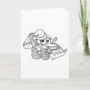 Cartoon Christmas Digger Bulldozer Holiday Card