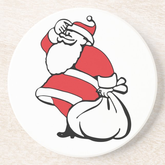 Cartoon Christmas Jolly Santa Claus, Sack of Toys Coaster (Front)