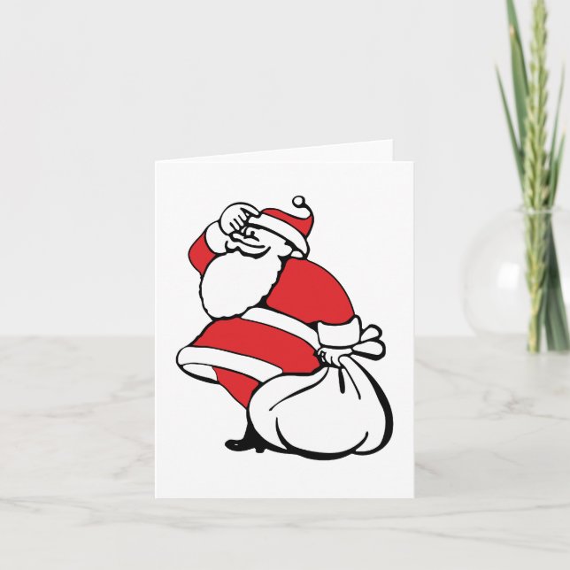 Cartoon Christmas Jolly Santa Claus, Sack of Toys Holiday Card (Front)