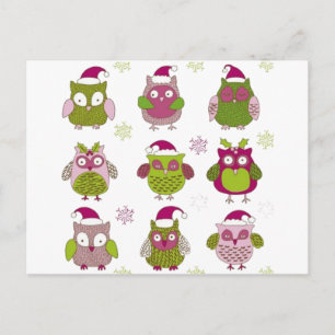 cartoon christmas owl cute vector holiday postcard