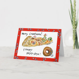 Cartoon Christmas Pizza and Doughnut Holiday Card
