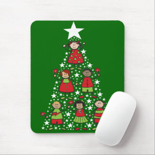 Cartoon Christmas Tree Kids Star Sparkles Holiday Mouse Pad