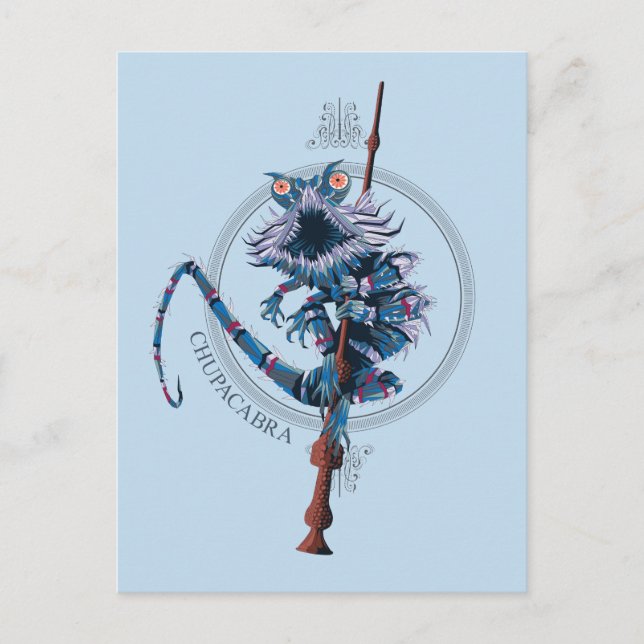 Cartoon Chupacabra & Elder Wand Postcard (Front)