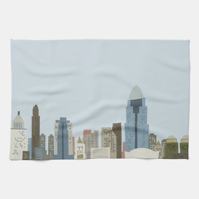 Cartoon Cincinnati Tea Towel (Horizontal)
