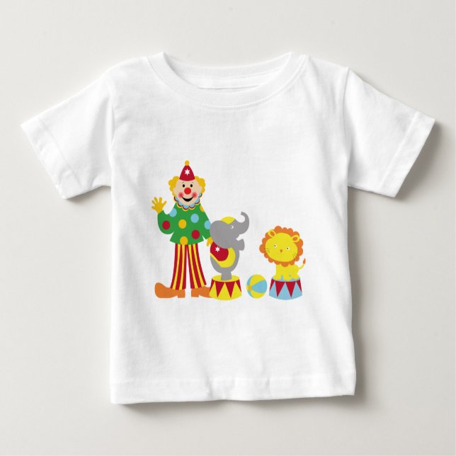 Cartoon Circus Clown and Animals T-Shirt (Front)