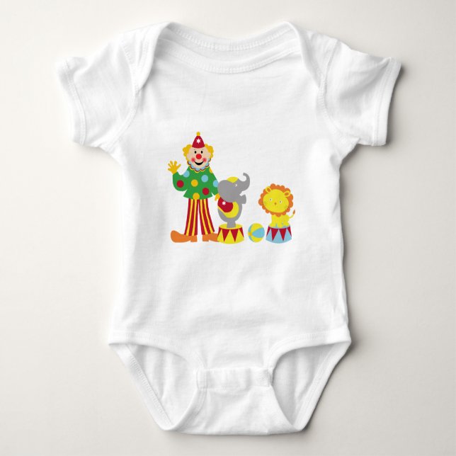Cartoon Circus Clown and Animals T-Shirt Baby Bodysuit (Front)