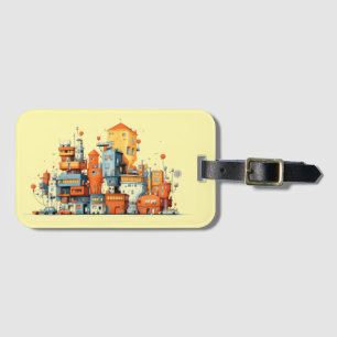 Cartoon City Animated Yellow Background Luggage Tag