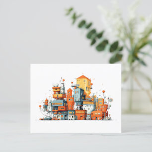 Cartoon City Postcard – Animated Urban Skyline in