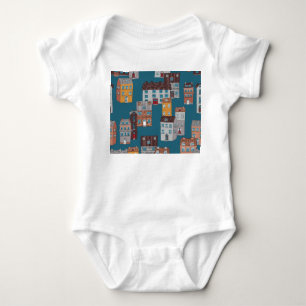 Cartoon City Vintage Wallpaper Baby Bodysuit