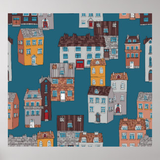 Cartoon City Vintage Wallpaper Poster