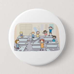 Cartoon Classroom Chaos With Wild Students 7.5 Cm Round Badge