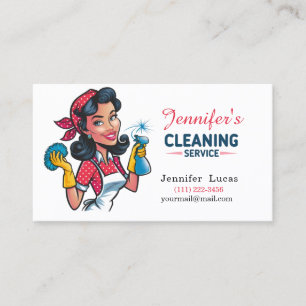 Cartoon Cleaning Lady Business Cards