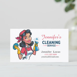 Cartoon Cleaning Lady Business Cards
