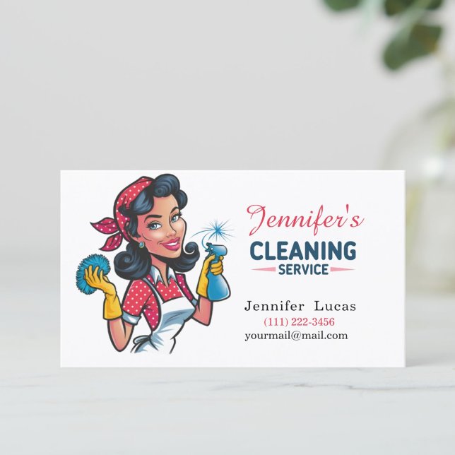 Cartoon Cleaning Lady Business Cards (Creator Uploaded)