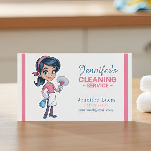 Cartoon Cleaning Lady Business Cards