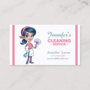 Cartoon Cleaning Lady Business Cards