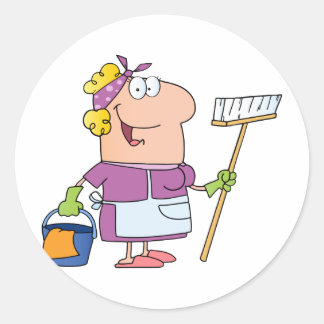 Cartoon Cleaning Lady Classic Round Sticker