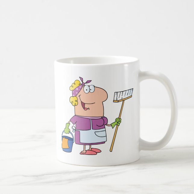 Cartoon Cleaning Lady Coffee Mug (Right)